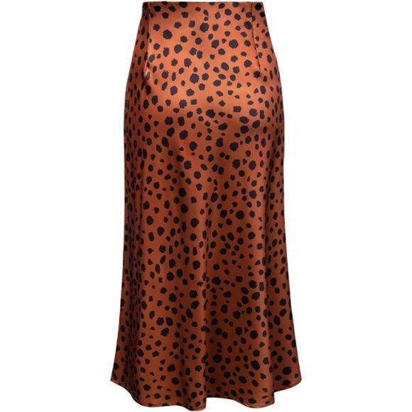 Womens Leopard Print Skirt Trendy Summer Midi Long Length Silk Satin High Waist - Picture 2 of 7
